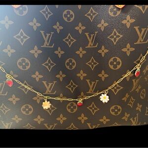 Gold bag chain  with White Daisy and Red Strawberry Charms